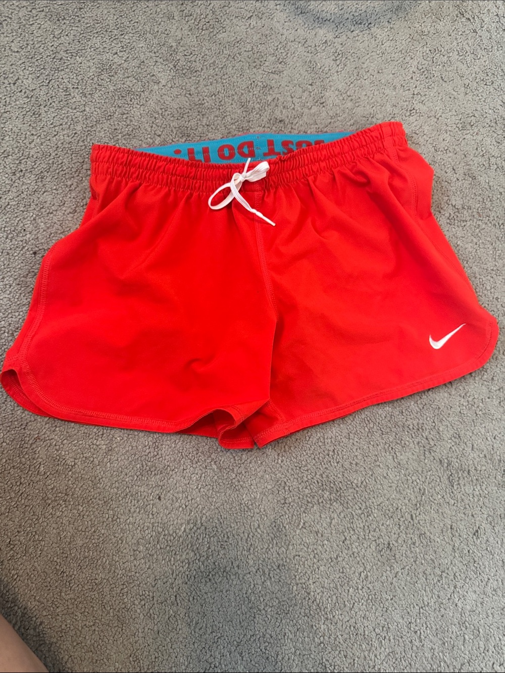 Nike Women's Bright Red Athletic Shorts with White Drawstring & Blue Trim Size S